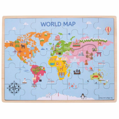 Puzzle din lemn - Harta lumii - 35 piese foto