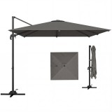 Outsunny Umbrelă de Grădină Decentralizată cu Manivelă 3x3m, &Icirc;nclinabilă, Rotativă 360&deg;, Umbrelă de Exterior Pătrată cu Bază Cruce, din Aluminiu, pent