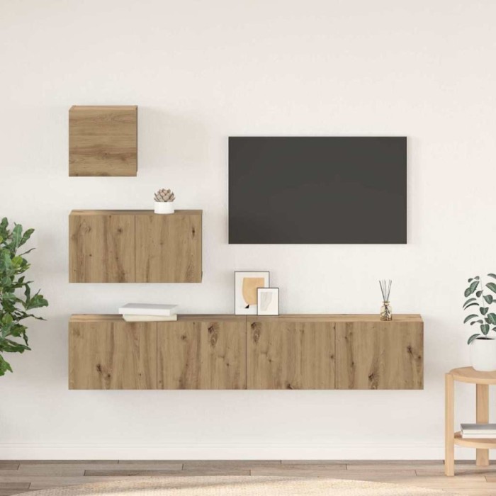 Set comodă TV Pe perete 4 pcs stejar artizanal 80 x 30 x 30 cm