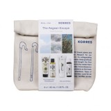 Gel de duș și cremă de corp Korres The Aegean Escape Travel Essentials cu flori de măslin + șampon și balsam cu aloe vera și dictam 4x40ml