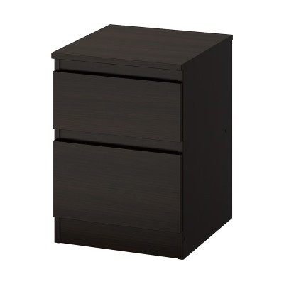 Noptiera cu 2 sertare, 35 x 49 cm, MDF/pal,Negru-Maro foto
