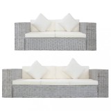 vidaXL Set de canapea cu perne, 2 piese, gri, ratan natural 278797