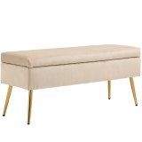 HOMCOM Bancă de Depozitare Tapițată cu Picioare Subțiri, Bancă de Depozitare din Material de Tip Catifea, 102x35x43 cm, Bej | Aosom Romania