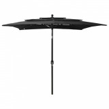 Umbrelă de soare 3 niveluri, st&acirc;lp aluminiu, negru, 2,5x2,5 m, vidaXL