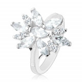 Inel cu brațe luciose, floare mare strălucitoare cu petale din zirconii transparente - Marime inel: 51