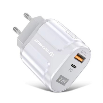 Incarcator Priza USB-A, QC 3.0, USB-C, 20W - Techsuit Premium (CHPD038) - White foto