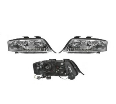 Set faruri Audi A6 (C5), 05.1997-05.2001, partea Stanga+Dreapta, Tuning, Fata, cu lumina de parcare LED; tip bec H1+H1; manual/electric; transparent, foto