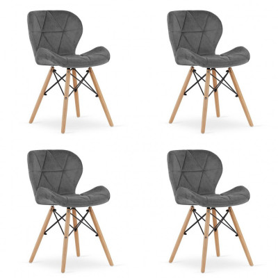 Set 4 scaune stil scandinav, Artool, Lago Velvet, catifea, lemn, gri, 48x52.5x74 cm foto