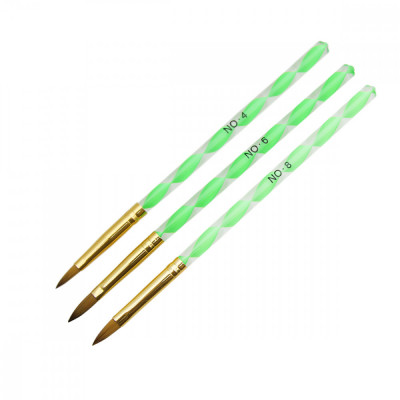 Set 3 pensule unghii acril, limba de pisica, culoare verde foto