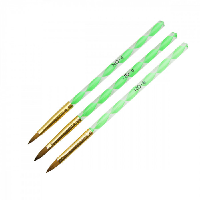 Set 3 pensule unghii acril, limba de pisica, culoare verde