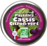 Bomboane Artizanale Bio Lime si Coacaze Negre Aromandise, 45g. Bomboane Gourmet Frantuzesti Fara Gelatina Animala, Cutie Metalica