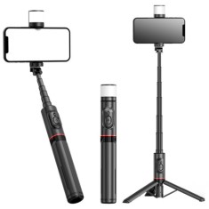 Selfie Stick Stabil Wireless, 75cm - Techsuit LED Tripod (Q12S) - Black