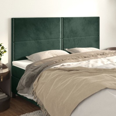 vidaXL Tăblii de pat, 4 buc, verde &amp;icirc;nchis, 100x5x78/88 cm, catifea 3116261 foto