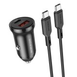 Incarcator auto Borofone BZ18A pentru telefon sau tableta - USB, TYPE C - PD 20W QC 3.0 18W cu cablu tip C la tip C inclus, negru