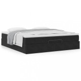 Pat Otoman Gossi, Catifea Neagra, 180x200 cm, cu Saltea Pocket, Topper, Spatiu Depozitare