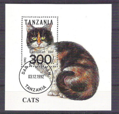 Tanzania 1992 Cats, perf. sheet, used AB.025 foto