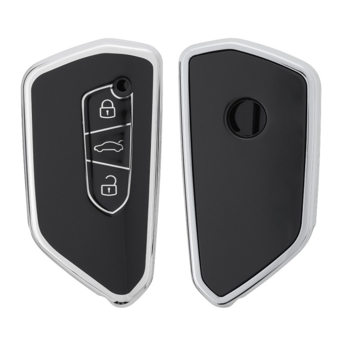 Husa Cheie Auto pentru VW 3 Butoane, Kwmobile, Negru/Argintiu, Silicon, 56005.04