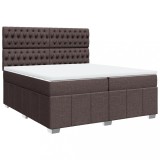 Cumpara ieftin Pat box spring cu saltea, maro inchis, 200x200 cm, textil