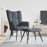 vidaXL Scaun de relaxare cu taburet, gri &icirc;nchis, catifea
