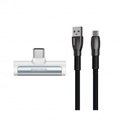 set adaptor usb tip c mufa jack 3.5 mm audio + cablu usb tip c 2.4 A foto