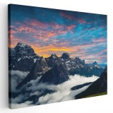 Tablou pesiaj munti Tre Cime di Lavaredo, Dolomiti, Italia, albastru, portocaliu 1172 Tablou canvas pe panza CU RAMA 60x90 cm