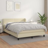 Cumpara ieftin Pat box spring cu saltea, crem, 140x190 cm, piele ecologică