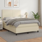 vidaXL Pat box spring cu saltea, crem, 140x190 cm, piele ecologică 3142721