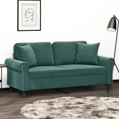 vidaXL Canapea cu 2 locuri cu pernuțe, verde &icirc;nchis, 140 cm, catifea