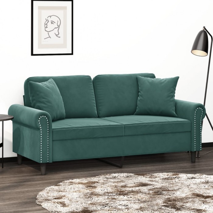 vidaXL Canapea cu 2 locuri cu pernuțe, verde &icirc;nchis, 140 cm, catifea 3200947