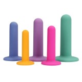 Set dilatare vaginală LOVELINE Silicone Dilator Set, 5 dilatatoare cu ventuze pentru fixare, diametre 1.7 - 3.2 cm, multicolor