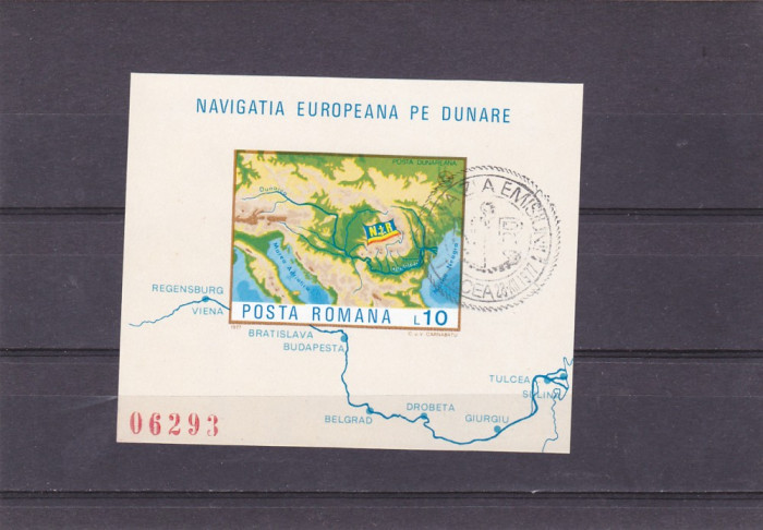 NAVIGATIA PE DUNARE COLITA NEDANTELATA STAMPILATA 1977,Lp.Nr.950,ROMANIA.