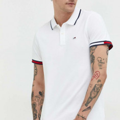 Tommy Jeans polo de bumbac culoarea alb, uni DM0DM12963