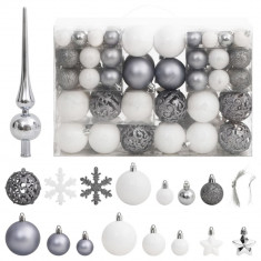 vidaXL Set globuri de Crăciun 111 buc., alb și gri, polistiren