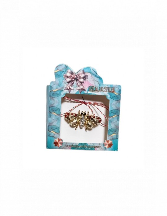 Martisor tip brosa cu model albinuta cu pietricele pentru 1 si 8 martie