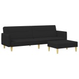 Canapea extensibila cu taburet, 2 locuri, negru, textil