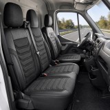 Cumpara ieftin Set huse scaune premium MERCEDES SPRINTER II (W906) 2006-2017 VW CRAFTER 2006-2016, Piele ecologica si material textil, Negru Gri