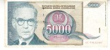 M1 - Bancnota foarte veche - Fosta Iugoslavia - 5000 dinarI - 1992