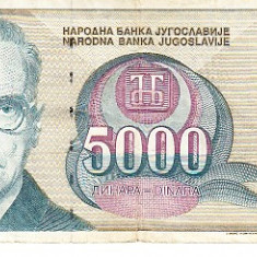 M1 - Bancnota foarte veche - Fosta Iugoslavia - 5000 dinarI - 1992