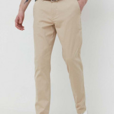 Solid pantaloni barbati, culoarea bej, drept