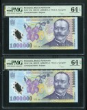Q250 PERECHE CONSECUTIVA 1000000 LEI 2003 ( 2004 ) NECIRCULATA UNC GRADATA PMG 64 EPQ