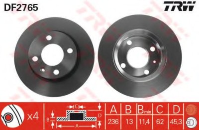 Disc frana VW CADDY II Pick-up (9U7) (1996 - 2000) TRW DF2765 foto
