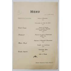 MENIUL RESTAURANTULUI CHATEAUBRIAND , DIN BUCURESTI , 1 IULIE , 1930