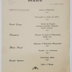 MENIUL RESTAURANTULUI CHATEAUBRIAND , DIN BUCURESTI , 1 IULIE , 1930