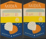 Romania anii 60 - Set 2 vignete de bagaje Hotel MIDIA din Mamaia (tip I, varietati), ONT Carpati, etichete hoteliere, promovare turistica