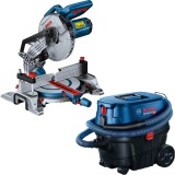 Bosch GCM 216 + GAS 12-25 PL - Fierastrau circular stationar 1300 W 216 mm + Aspirator umed-uscat 1250 W 200 mbar 25 l priza scule electrice
