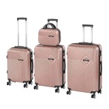Set 4 Valize Rigide Leziter TraveLux Pro XXIV, ABS, Roz-Auriu, Roti Duble 360&deg;, Cod Numeric