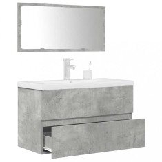 vidaXL Set mobilier de baie, 3 piese, gri beton, lemn compozit 3324918