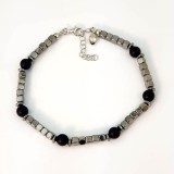 Cumpara ieftin Brățară Uranio Hematit Argintiu &amp; Agat Negru Satinat, Reglabilă 19-24cm, Placată Rodiu, Argint 925, Made in Italy