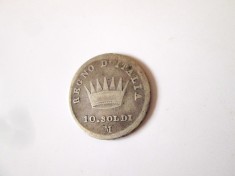 Rara! Statele Italiene/Regatul Napoleonian al Italiei 10 Soldi 1810 M argint 900,Napoleon I,diam=18 mm,moneda din imagini la cel mai mic pret