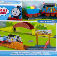 Set de joaca, Locomotiva motorizata cu vagon pe sine, Thomas and Friends, Muddy, HHV98